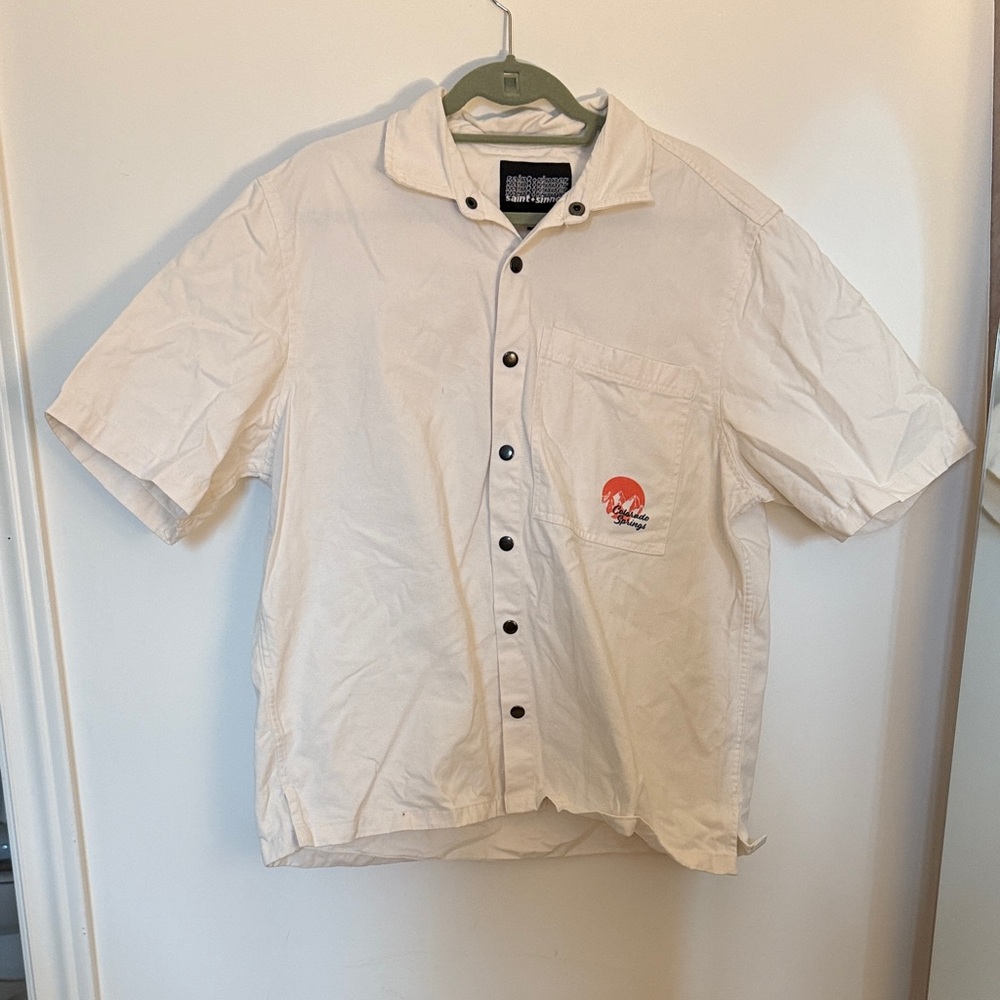 Saint + Sinner Men’s White Button-Down Shirt Jacket with Graphic